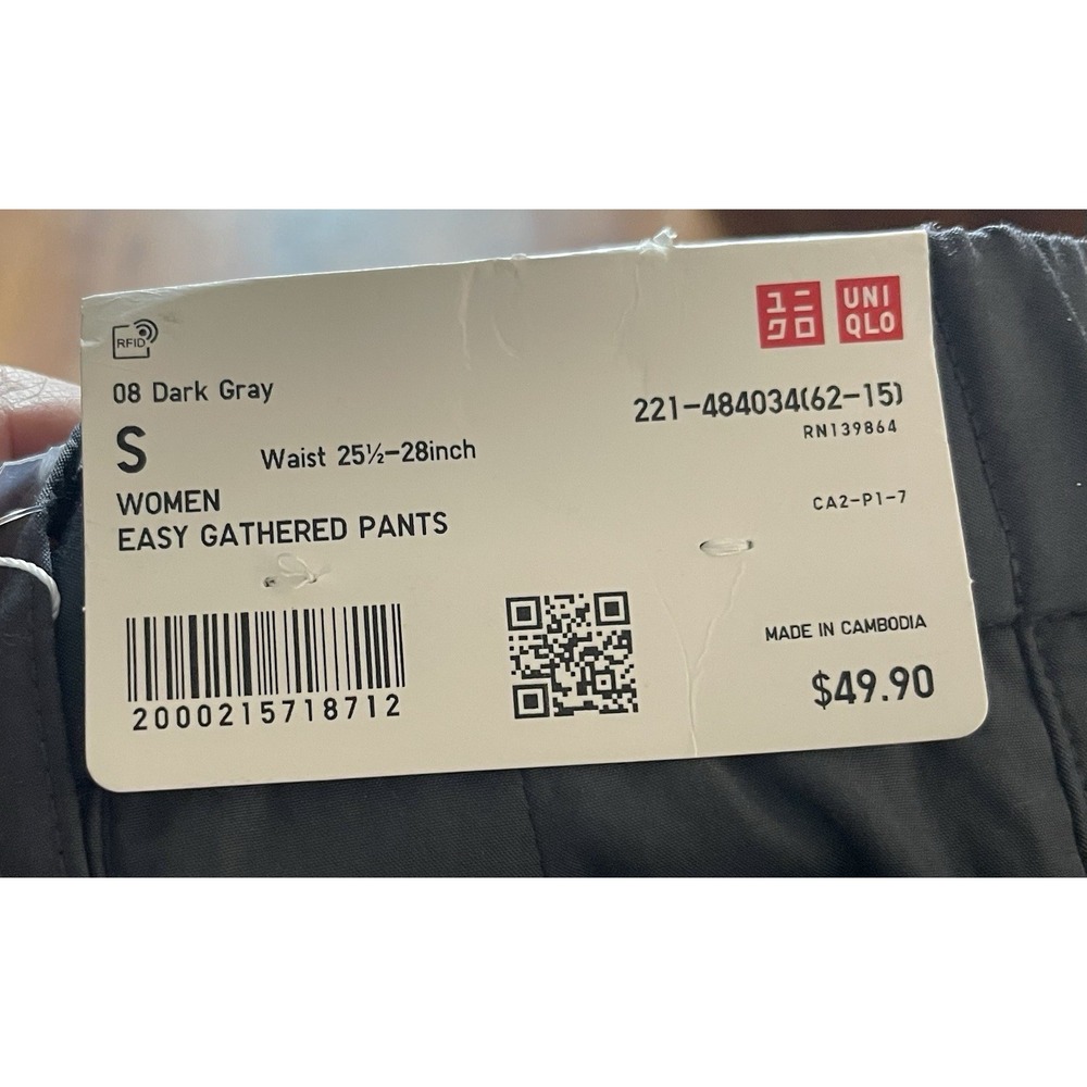 Uniqlo U Easy Gathered Pants Dark Gray Wide Leg Lyocell Blend 484034 Womens S - Picture 6 of 6